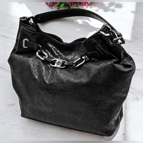 Tory Burch Handbags - EUC Tory Burch Large Natalya Hobo Black Leather Snake/Bag